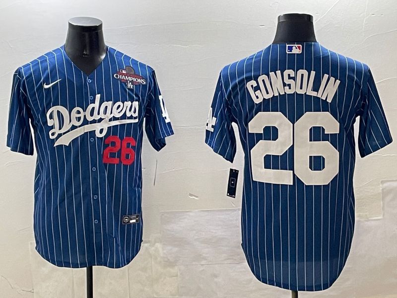 Men Los Angeles Dodgers #26 Gonsolin Blue Stripe Fashion Game 2025 Nike MLB Jersey style 3